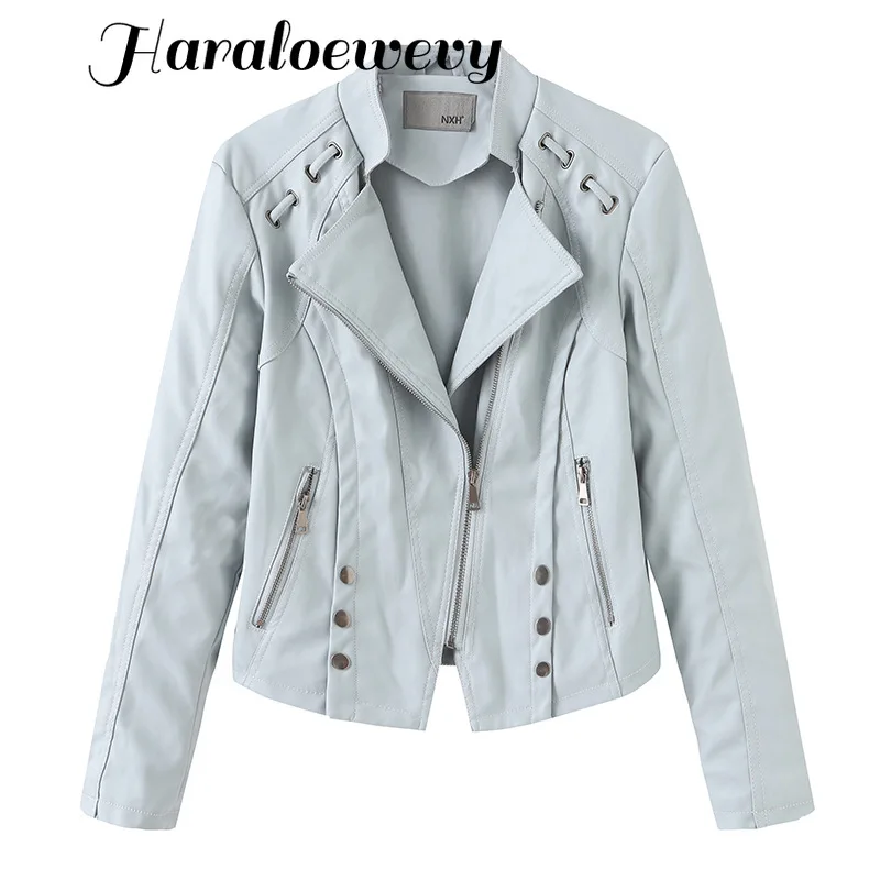 Короткая тонкая женская куртка из искусственной кожи однотонная зимняя на