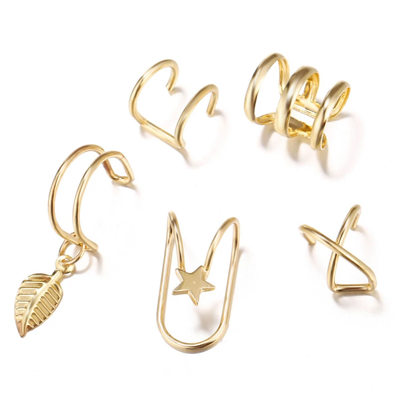 

Fashion Earrings Ear Clips Gold Leaves Non-Piercing Ear Cuff Fake Cartilage Earring 2021 Jewelry for Women Men Wholesale Gifts
