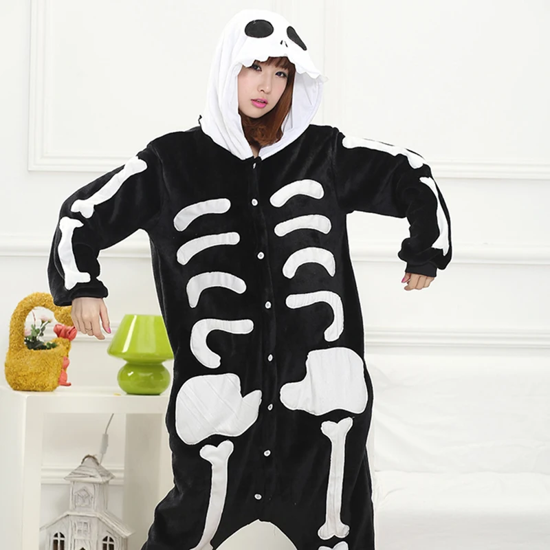 

Cute Adult Anime Skeleton Onesies Costume For Women Men Funny Warm Soft Skull Animal Onepieces Pajamas Home Wear Girl Clothes
