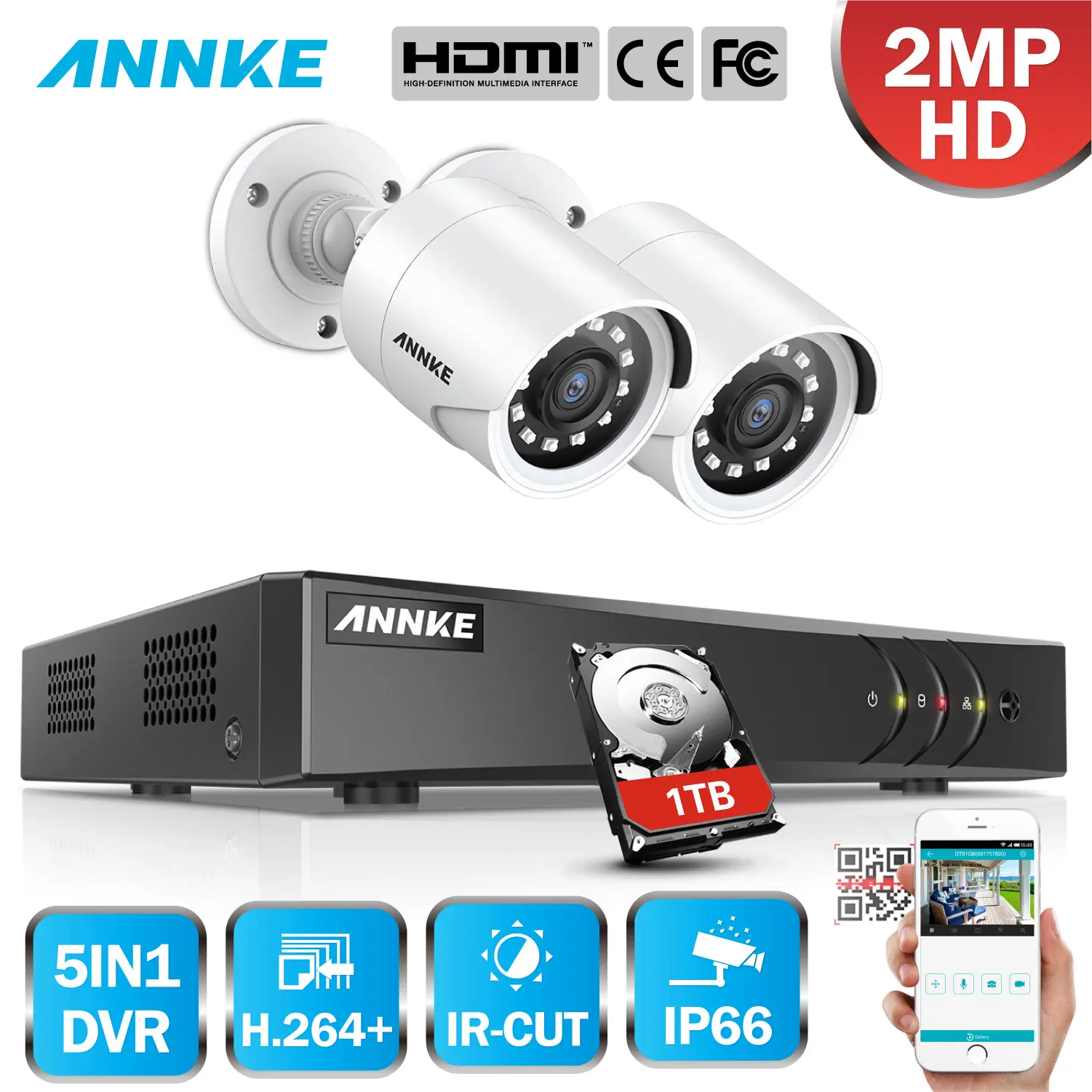 ANNKE 4CH 5-в-1 цифровой видеорегистратор, система CCTV 4CH 2,0 Мп ИК IP66 Наружные камеры безопасности 1080P HDMI система видеонаблюдения TVI DVR комплект видеонаблюдения