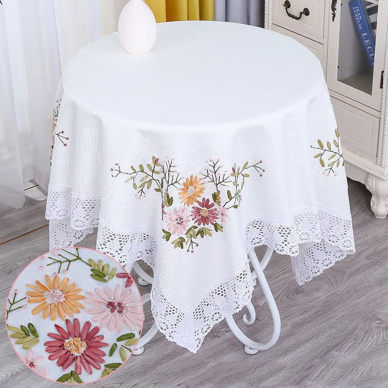 

Round Table Cloth Wedding Decoration Rectangular Tablecloth for Party White Dining Table Covers for Home Kitchen Embroidery
