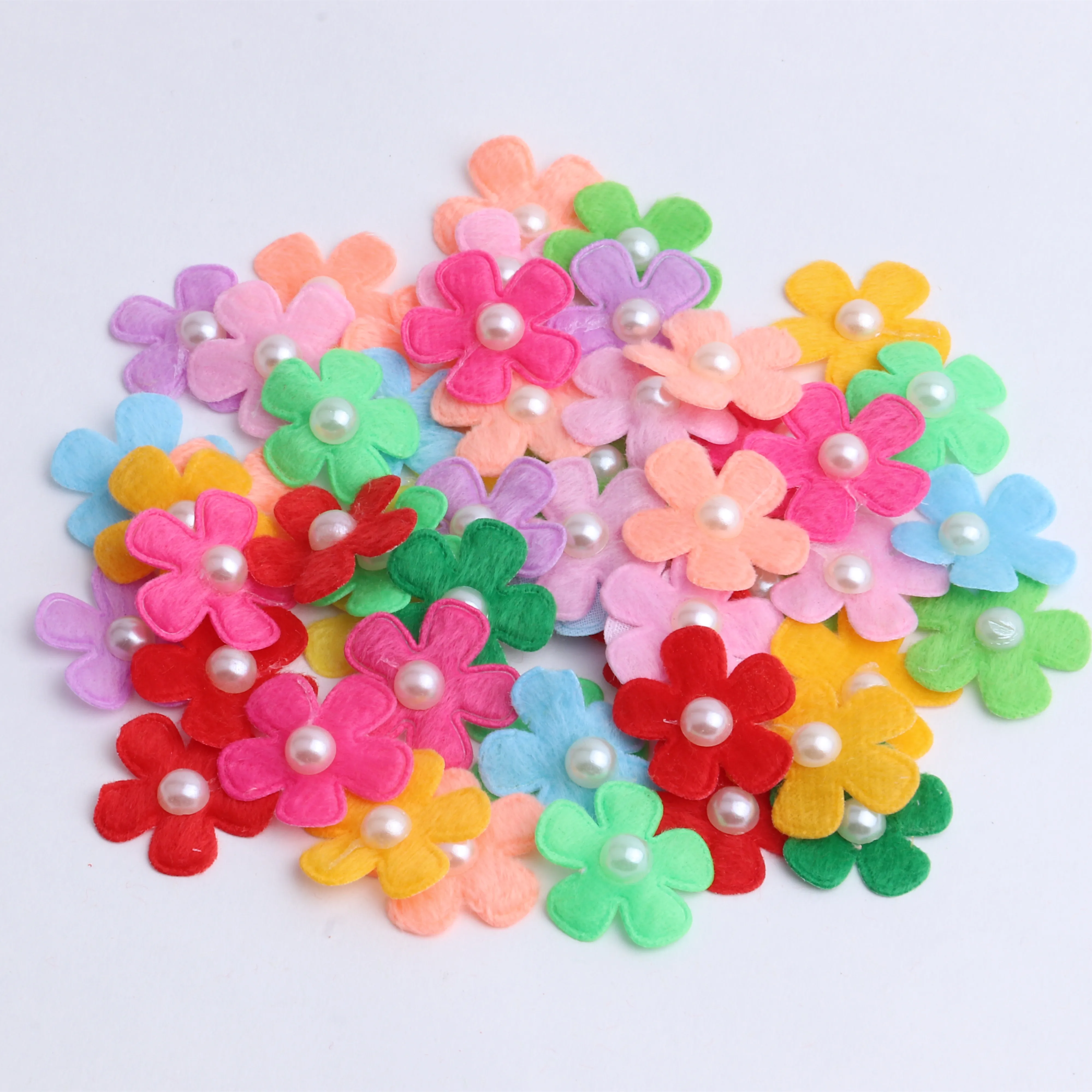 

50pcs Pearl Flower Fabric Patches Flower Felt Appliques For Craft Clothes Apparel Garment Clothing Accessory DIY Headwear Decor