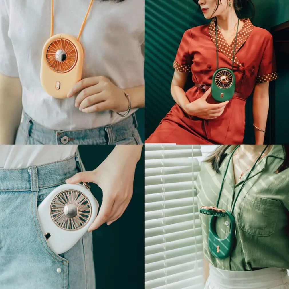 

2021 Summer Neck Hanging Mini Fan Portable Creative Folding Handheld Mini lanyard USB Charge Fan Air Cooler Desk Fan