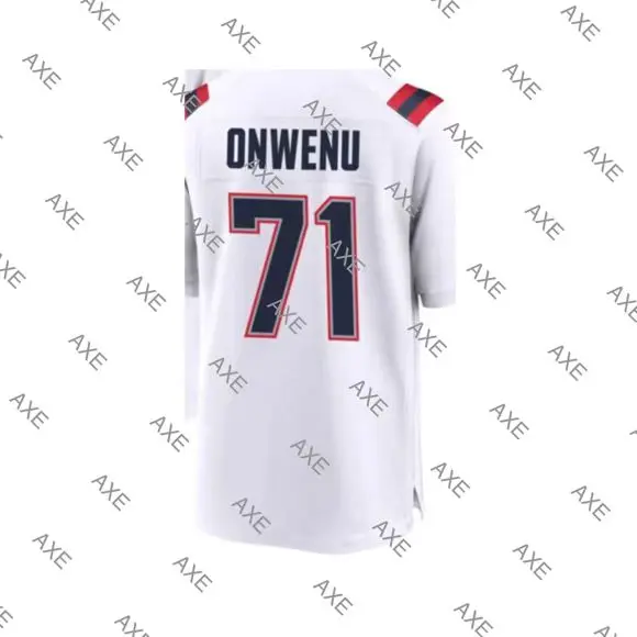 

Customized Embroidery Letters American Football Jersey New England Mike Onwenu White Blue Men's Player Jersey