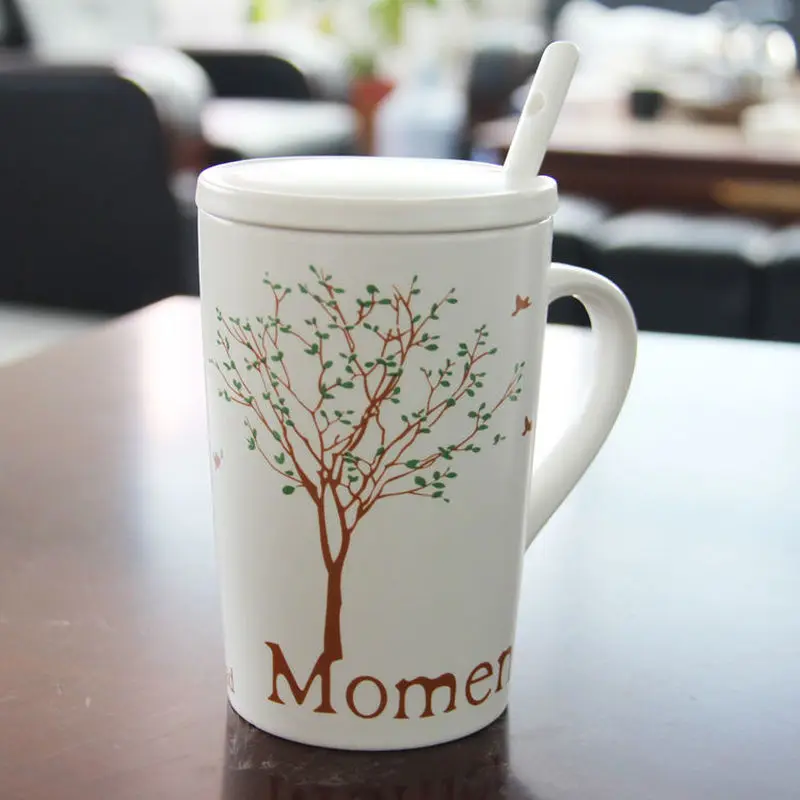 Керамическая кружка с крышкой и ложкой креативная индивидуальная трендовая