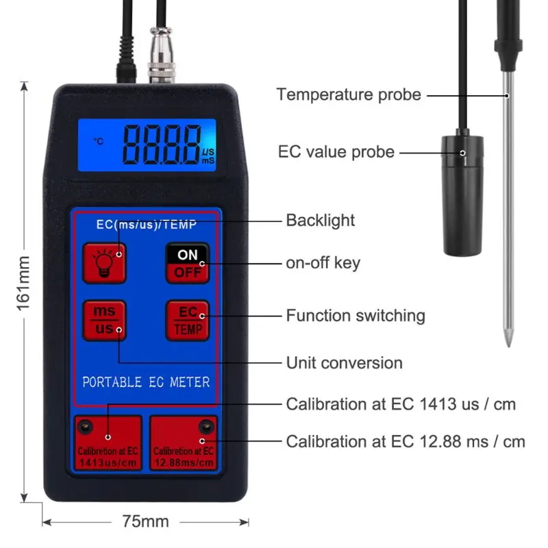 

EC-8423 Digital EC Meter 2 in 1 TEMP EC Meter Tester Conductivity Meters Water R9JC