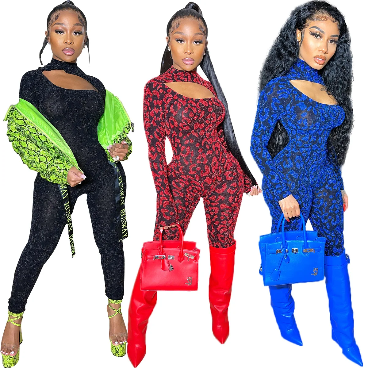 

Женский комбинезон с леопардовым принтом, с вырезами