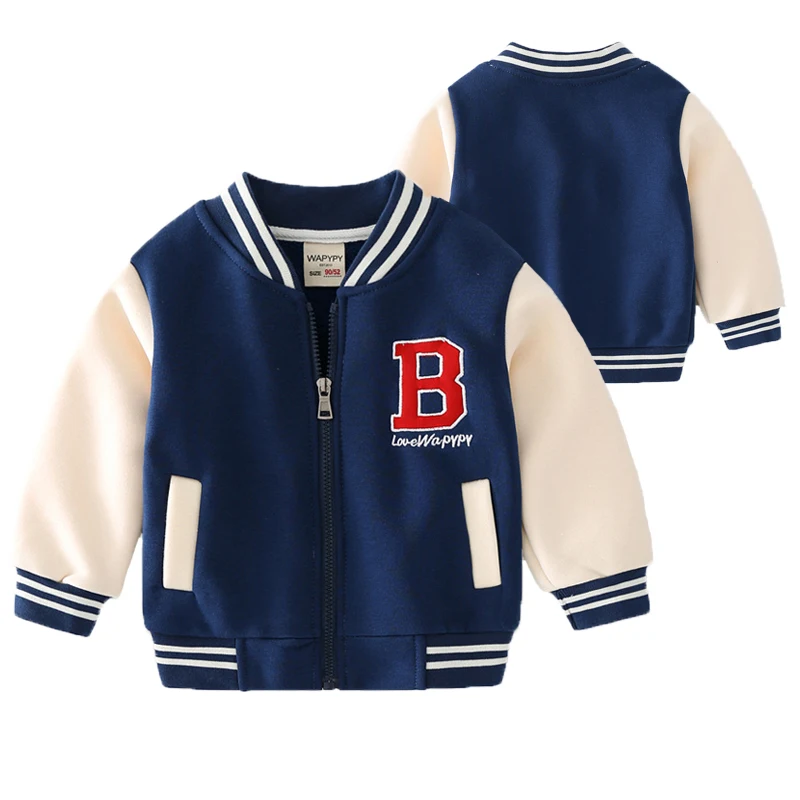 

2021 New Spring Autumn Boys Coats Lining Plus Thin Velvet Sweatshirt For Kids Children Baseball Uniform Boy Windbreaker