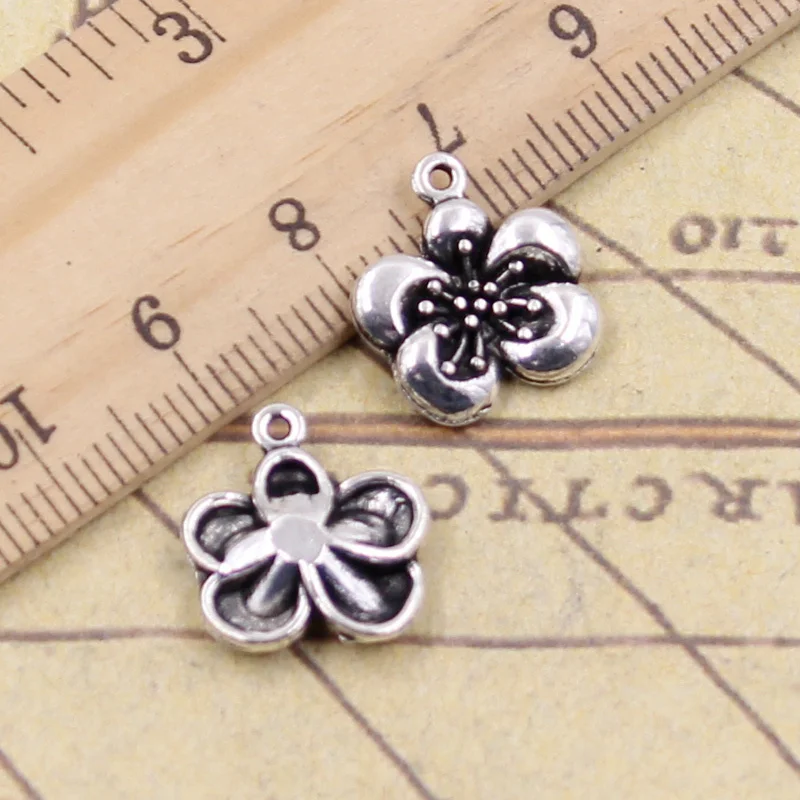 

30pcs Charms Flower 15x14mm Tibetan Bronze Silver Color Pendants Antique Jewelry Making DIY Handmade Craft For Bracelet Necklace