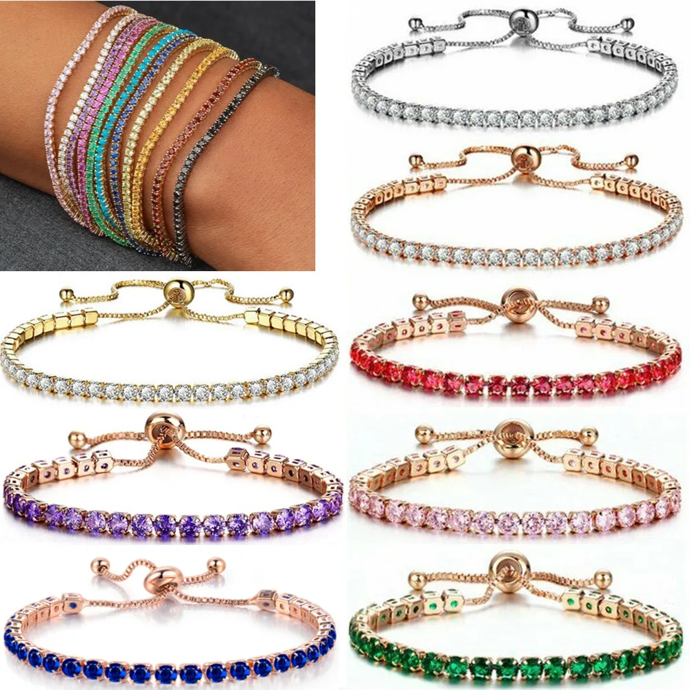 

1PCS Cubic Zirconia Tennis Bracelet Women Shiny Crystal Bracelet Adjustable Slide Girl Wedding Christmas Gift Fashion Jewelry