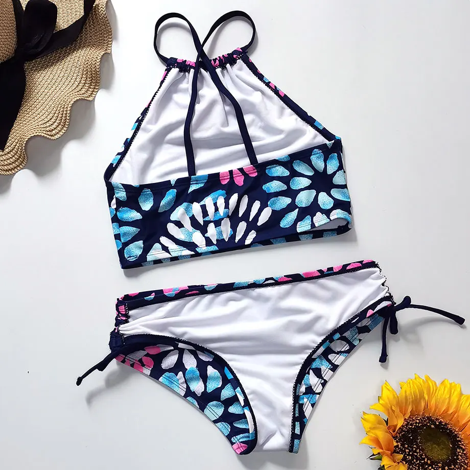 От 5 до 14 лет купальник с цветочным рисунком для девочек Детский комплект бикини