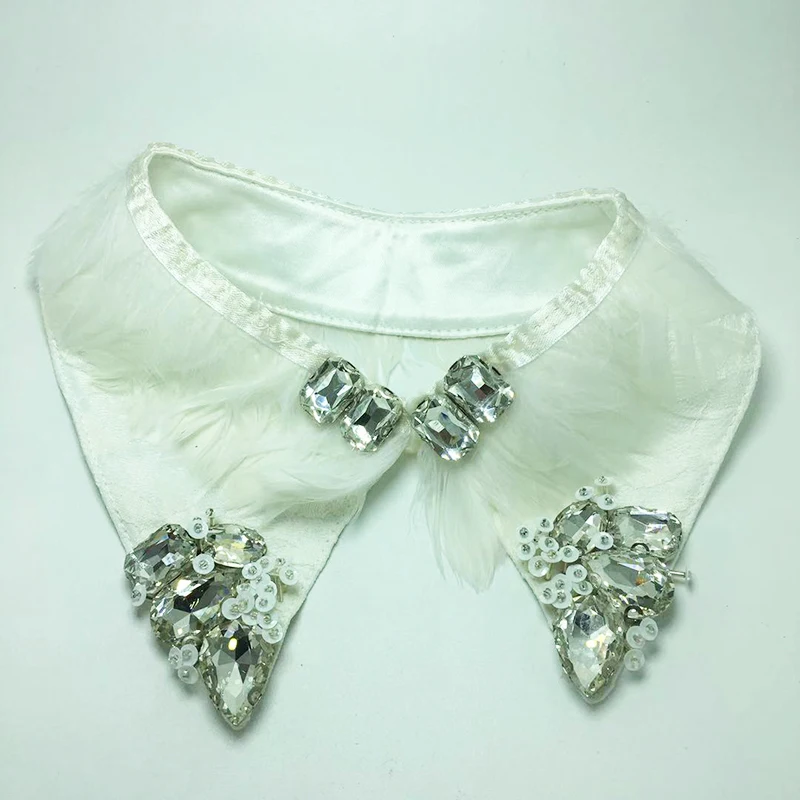 Осенне-зимний женский модный съемный воротник стразы с перьями дизайнерский