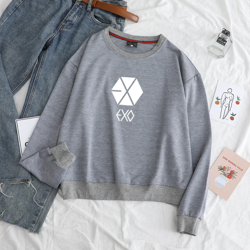 Толстовка EXO для мужчин и женщин Модный хлопковый свитшот Корейская популярная