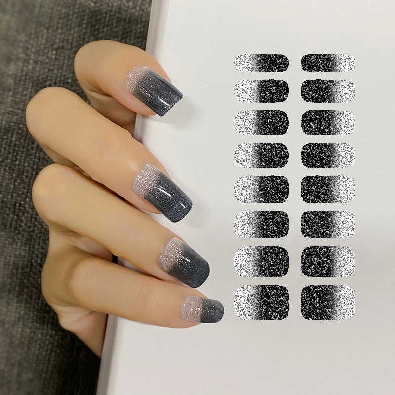 

New Nail Glitter Design Waterproof Nail Stickers Fashion Gradient Solid Color Nail Manicure Decoration Starry Design Nail Art