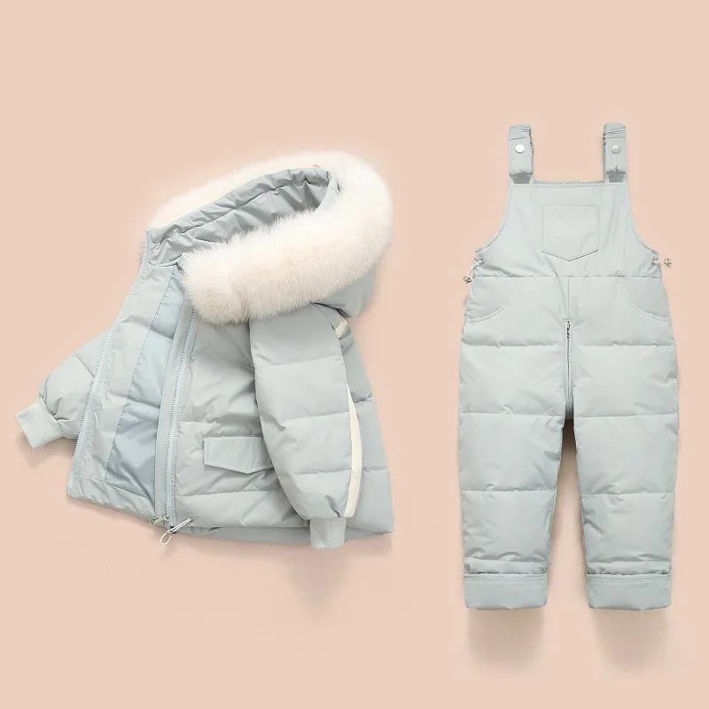 Baby Down Jacket Suit for Children Girls 1-4 Years Old Winter -30 Degree Boys Ovearalls 90% Duck Fur Ski Suit Kids Clothing Set