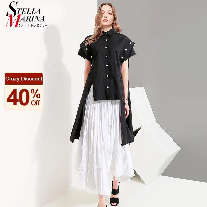 Новинка Уличная одежда Уникальный стиль Женские летние топы Черная блузка с