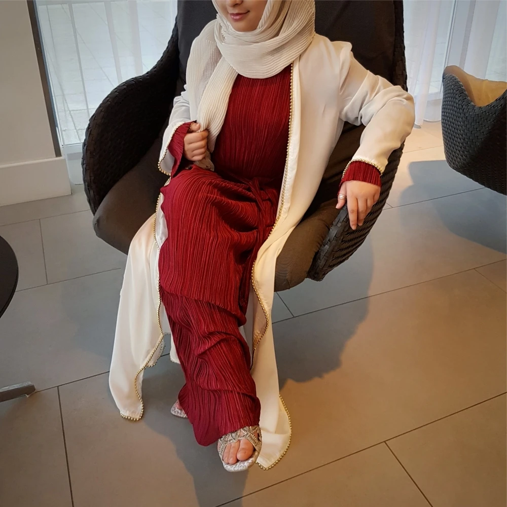 Женский шифоновый кардиган с бусинами Абая кафтан мусульманский Рамадан длинное