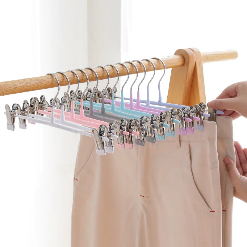 

5/10pcs Anti-slip Adult Pants Rack Stainless Steel Multifunctional Household Retractable Pants Clip Hanger 4 Colors