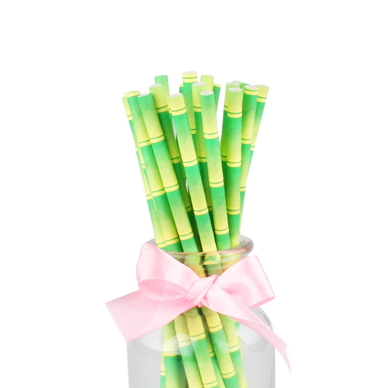 25 шт. зеленый бамбук Бумага соломинки джунгли вечерние счастливые украшения для