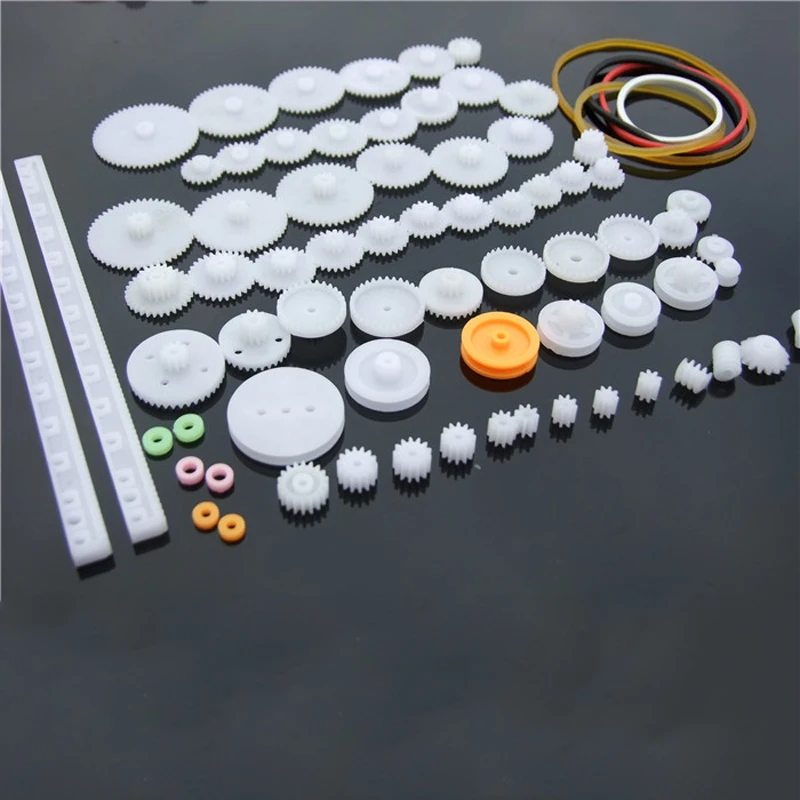 75PCS Plastic Gears Set DIY Assembly Toy Rack Pulley Belt Teeth Worm Band Wheel Sector Crown for Helicopter Robot Car Parts | Игрушки и