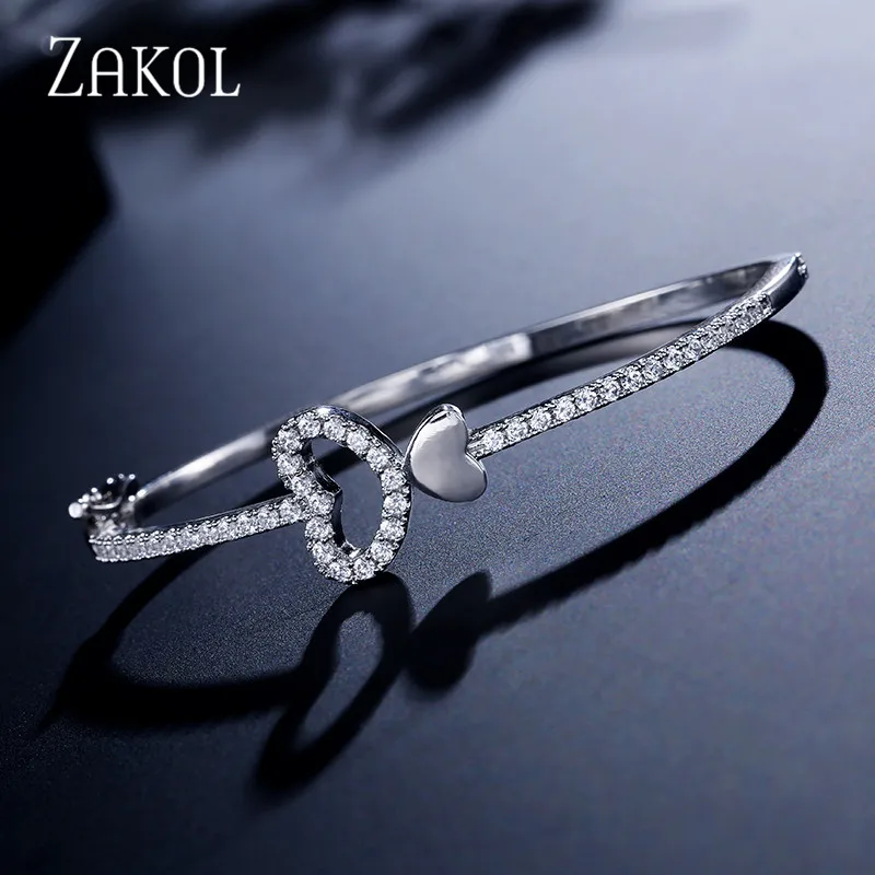 ZAKOL Романтический кубический цирконий Любовь Сердце милый браслет невесты