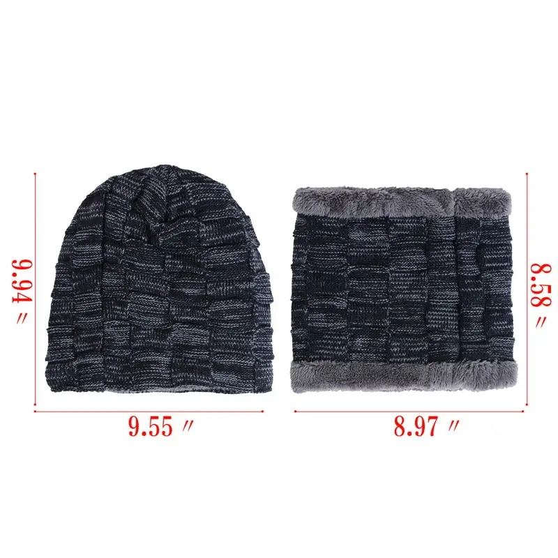 

2 Pieces Casual Beanie Hat+Scarf Set Fashion Men New Winter Warm Knitted Thicken Skull Caps and Soft Wool Scarves 2021