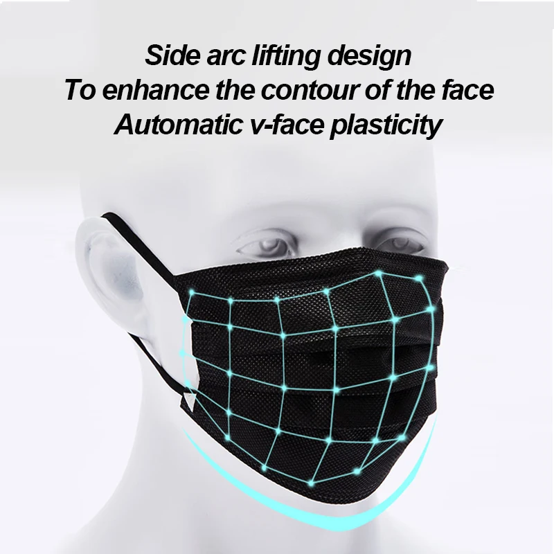 Одноразовая черная маска для лица маски взрослых закрывающие рот хирургическая |