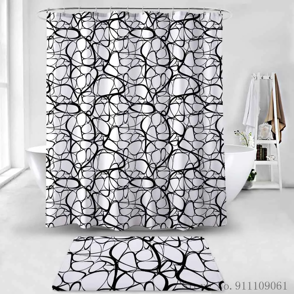 

High Quality Irregular Pattern Bathroom Supply Polyeste Shower Curtain Waterproof Bath Curtain Screen with Hooks Home Decoration