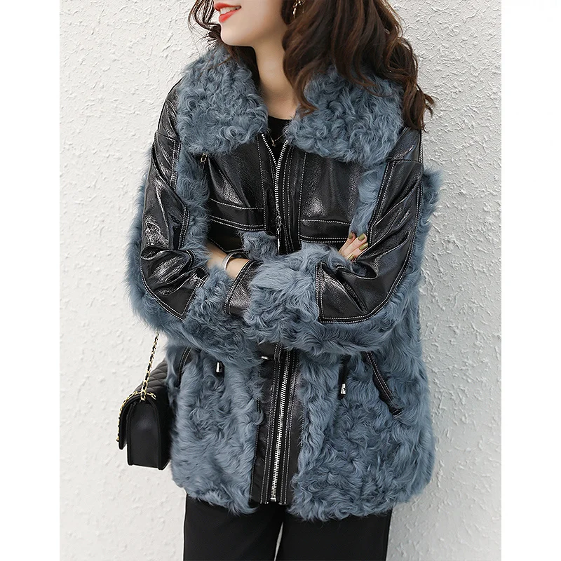 

SHZQ Lamb Fur Integrated Leather Fur Coat Medium and Long Coat Boutique New Women's Wear in Autumn and Winter 2020
