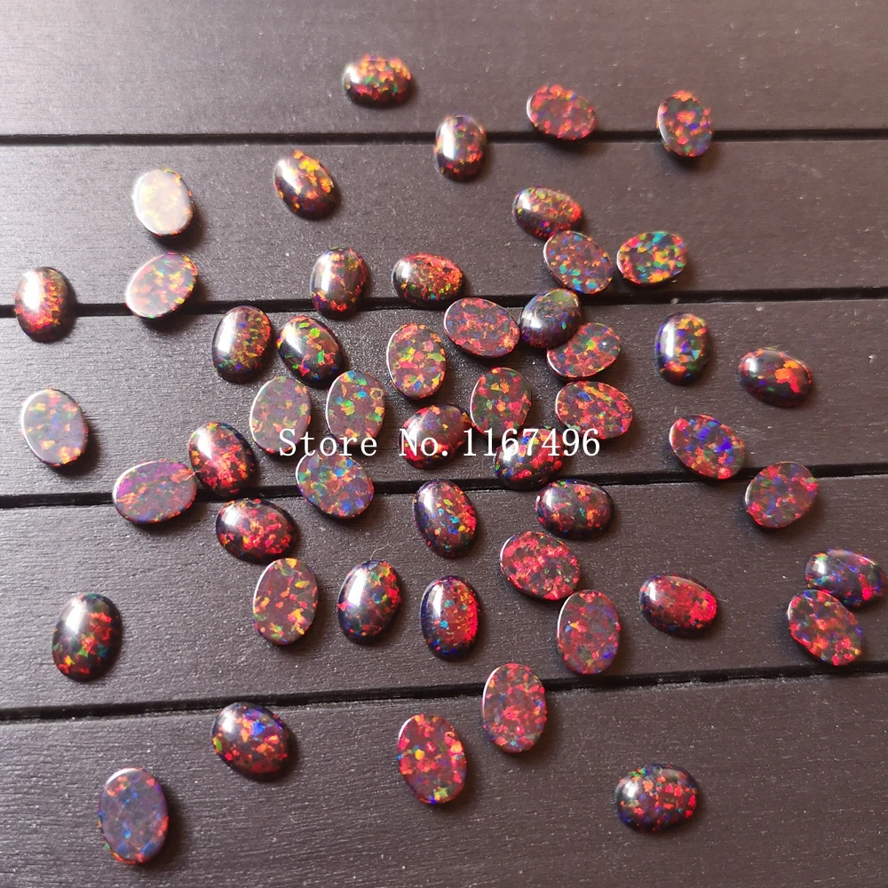 100 шт./лот OP71 черный овальный опал 6x8 мм синтетический кабошон для пирсинга