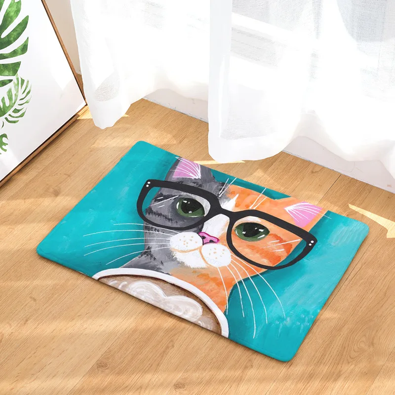 

Creative Cartoon Cute Cats Floor Mat Water Absorption Flannel Non-slip Bottom Home Decoration Carpet for Doors Bedroom Bathroom