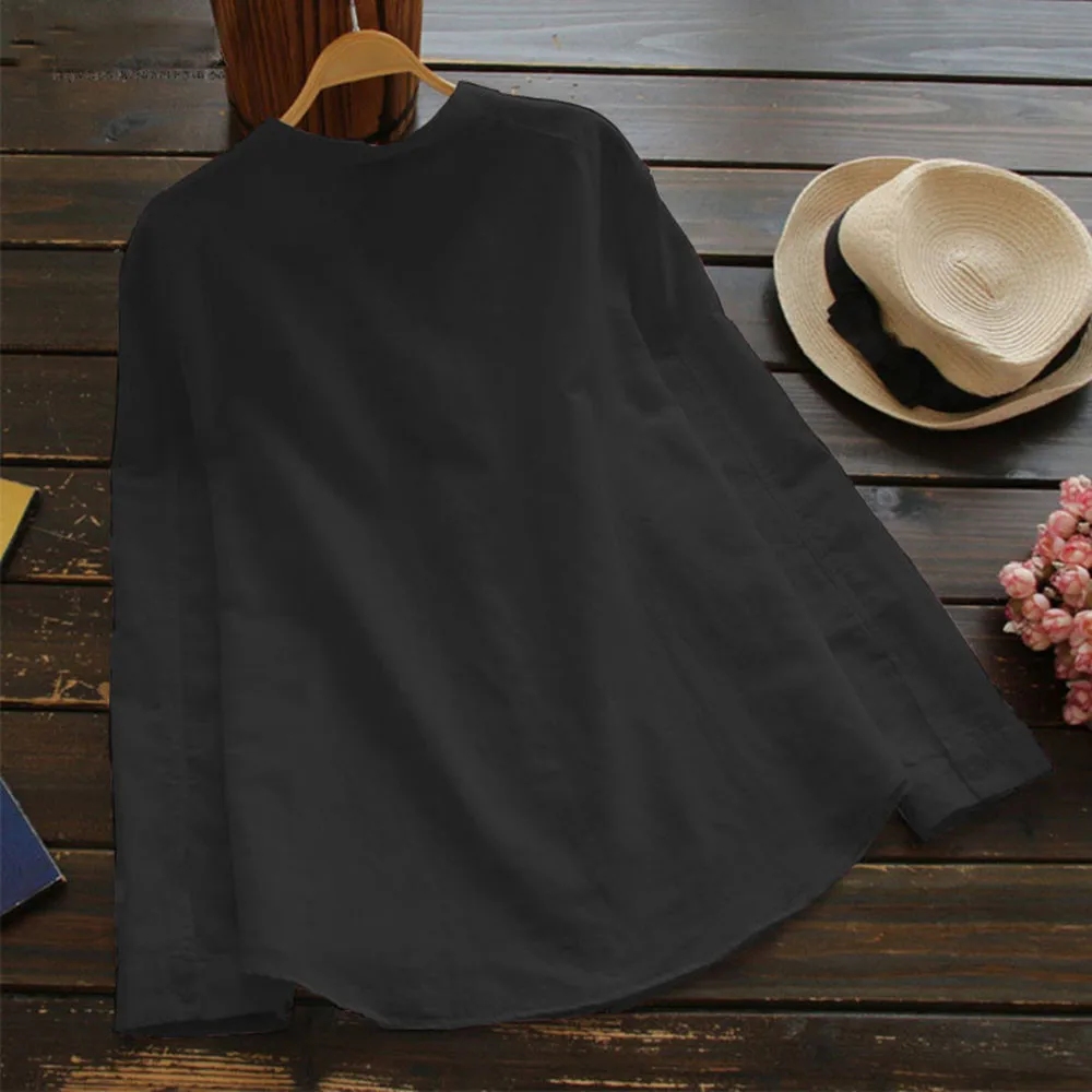 Женские блузки 2019 модная рубашка из хлопка и льна с длинным рукавом V образным