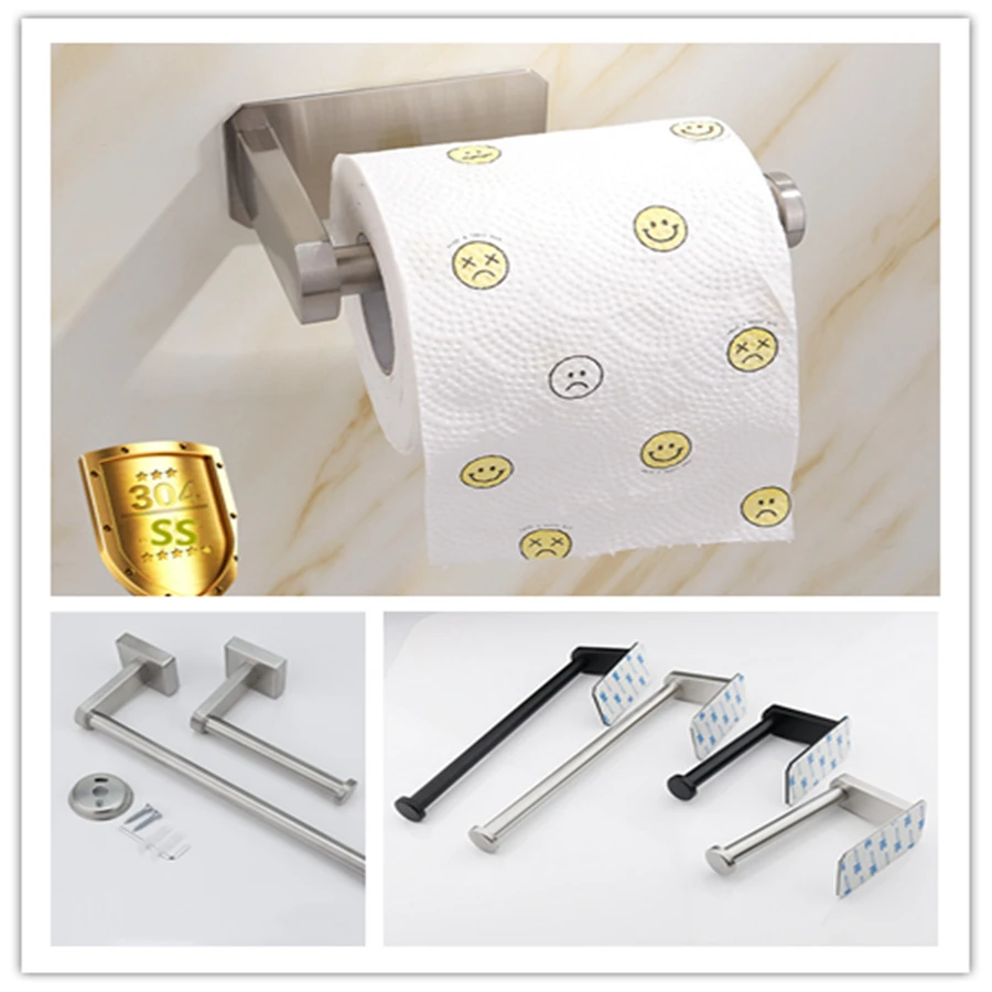 

Stainless steel hard ware Paper Holder Bathroom Kitchen Roll Paper Tissue Towel Accessories Holder self sticker and punched