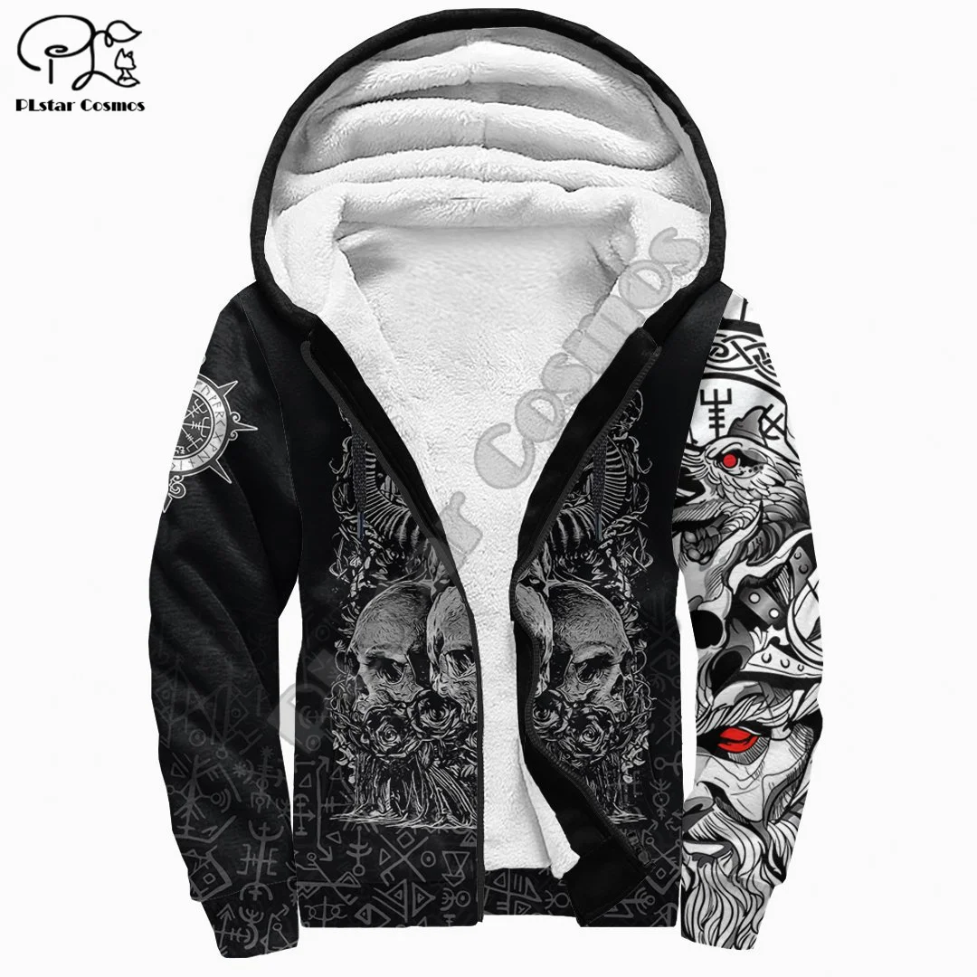 NewFashion Vikings God Fenrir Odin Warriors Symbol Tattoo Men/Women 3DPrint Autumn Winter Warm Coat Fleece Jacket Zip Hoodies A1