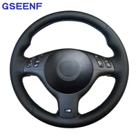 car steering wheel cover black leather hand stitched for bmw e46 e39 330i 540i 525i 530i 330ci m3 2001 2002 2003