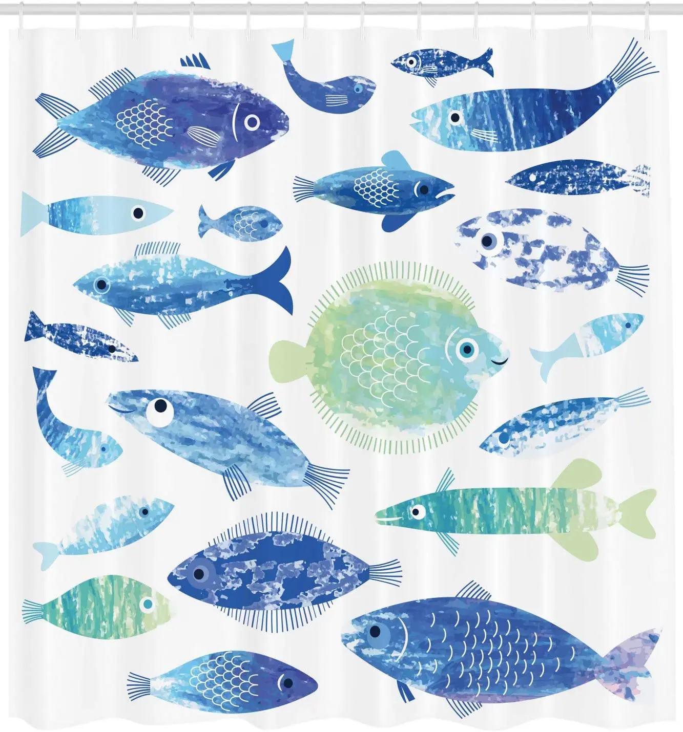 Синий душ Шторы ремесленника рыбным узором с дизайном в виде волнистых линий и