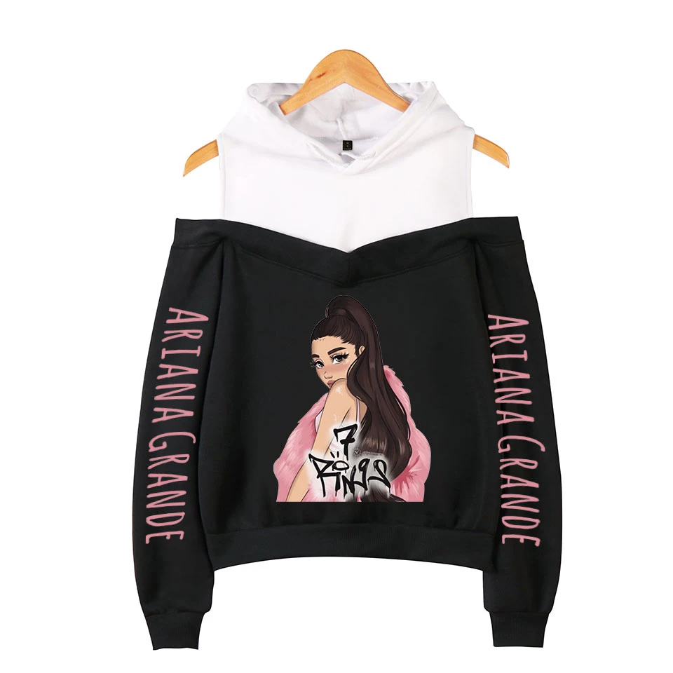 

Лидер продаж, свитшоты Ariana Grande с открытыми плечами, женские модные милые толстовки на весну и осень, кофты с открытыми плечами Ariana Grande
