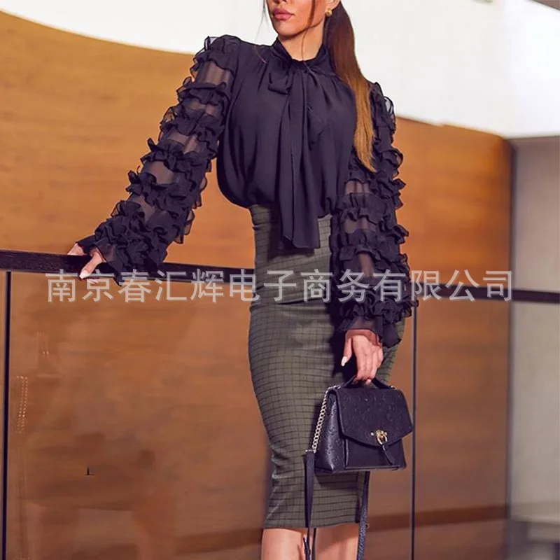 

Long Sleeve Layered Transparent Sleeve Long Sleeve Top summer plus size shirts for women oversized t shirt