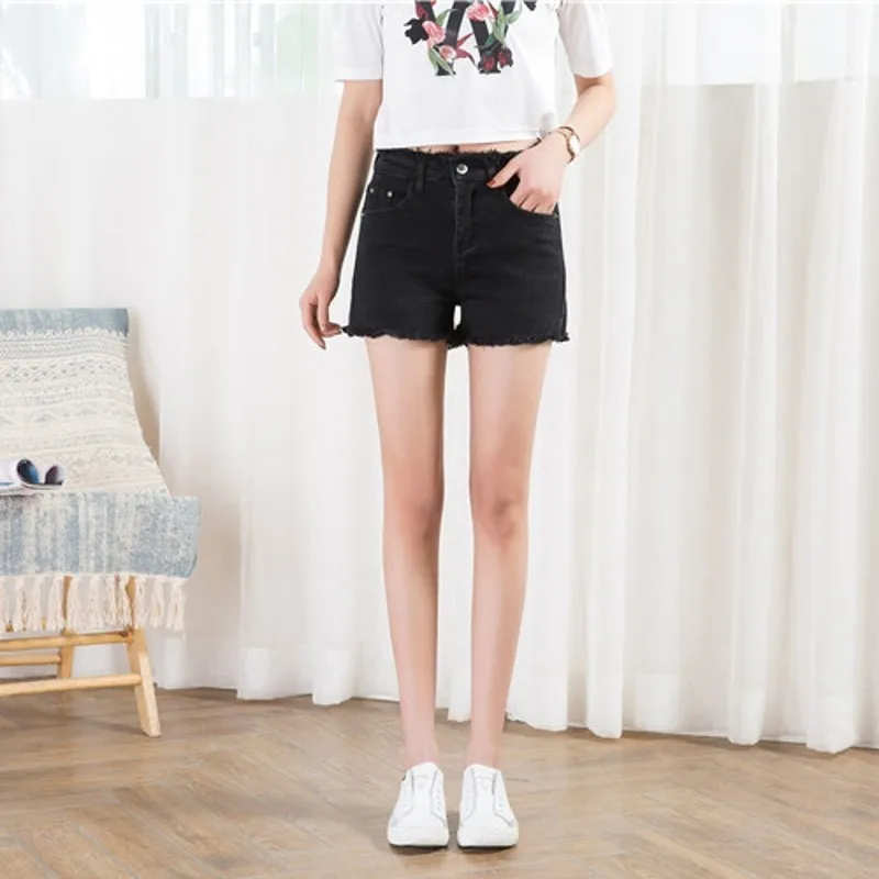 Женские джинсовые шорты с высокой талией черные свободные сексуальные женские