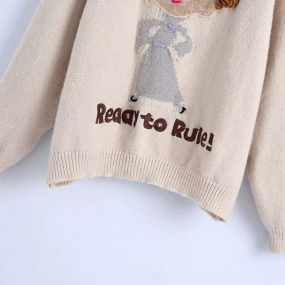 

2020 New Autumn Winter Women Knit Sweater Oversized Round neck Long Sleeves embroidery Warm Sweater pullover