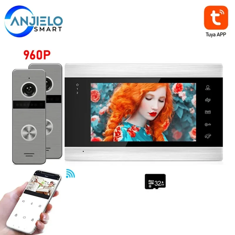 

Видеодомофон с Wi-Fi, 7 дюймов, 960P, 2 Дверных звонка