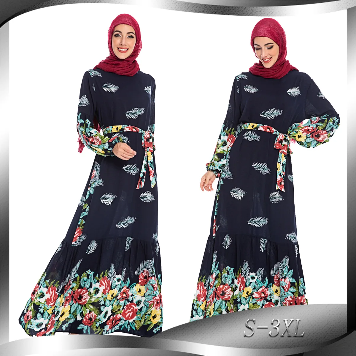 Muslim Woman Clothing Fashion Elegant Printed Flower  Abayas For Women Dubai Islamic Clothing For Women Ropa Turca Mujer Cm107
