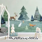 Пользовательские 3D фото обои скандинавские ручная роспись лося лес животное росписи детская комната спальня фон обои домашний декор