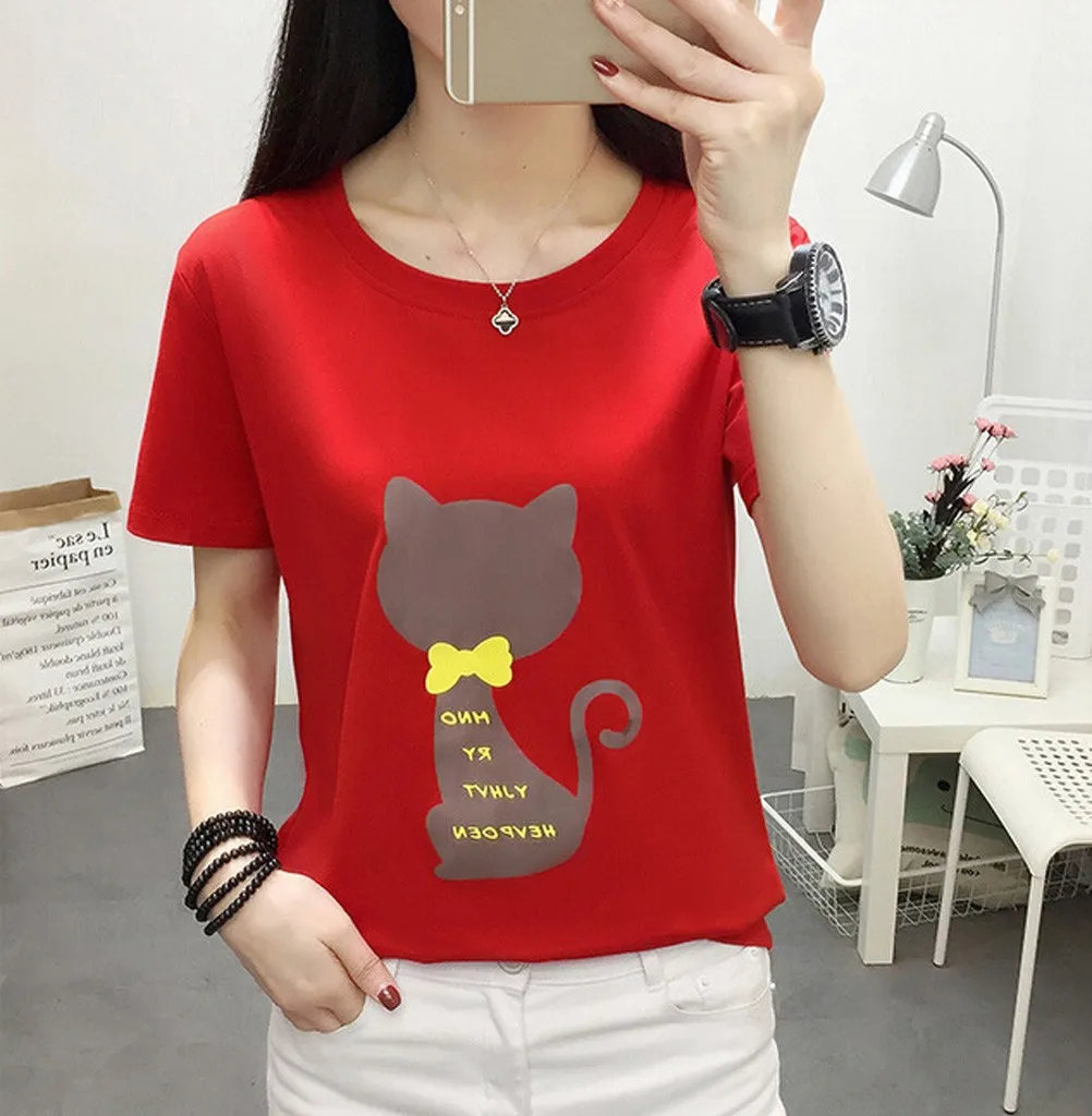 Новинка от JAYCOSIN женская футболка с принтом кошек летняя коротким рукавом топы