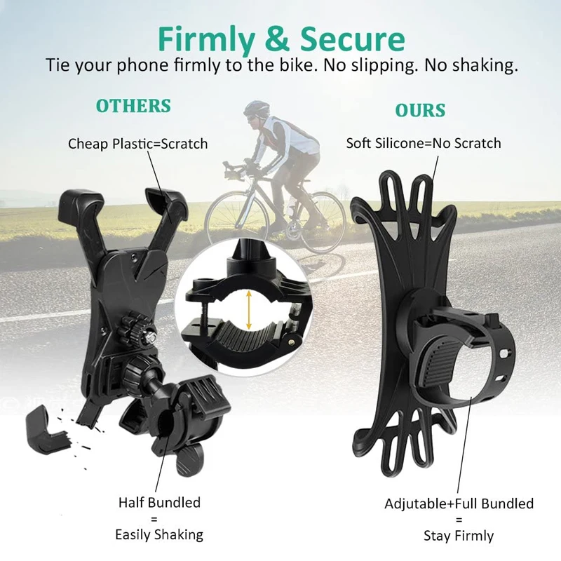 Bike Phone Holder 360 Degree Rotating Silicone Bike Phone Holder For iPhone Samsung Xiaomi Gsm Houder Fiets4-6.7 Inch Phone