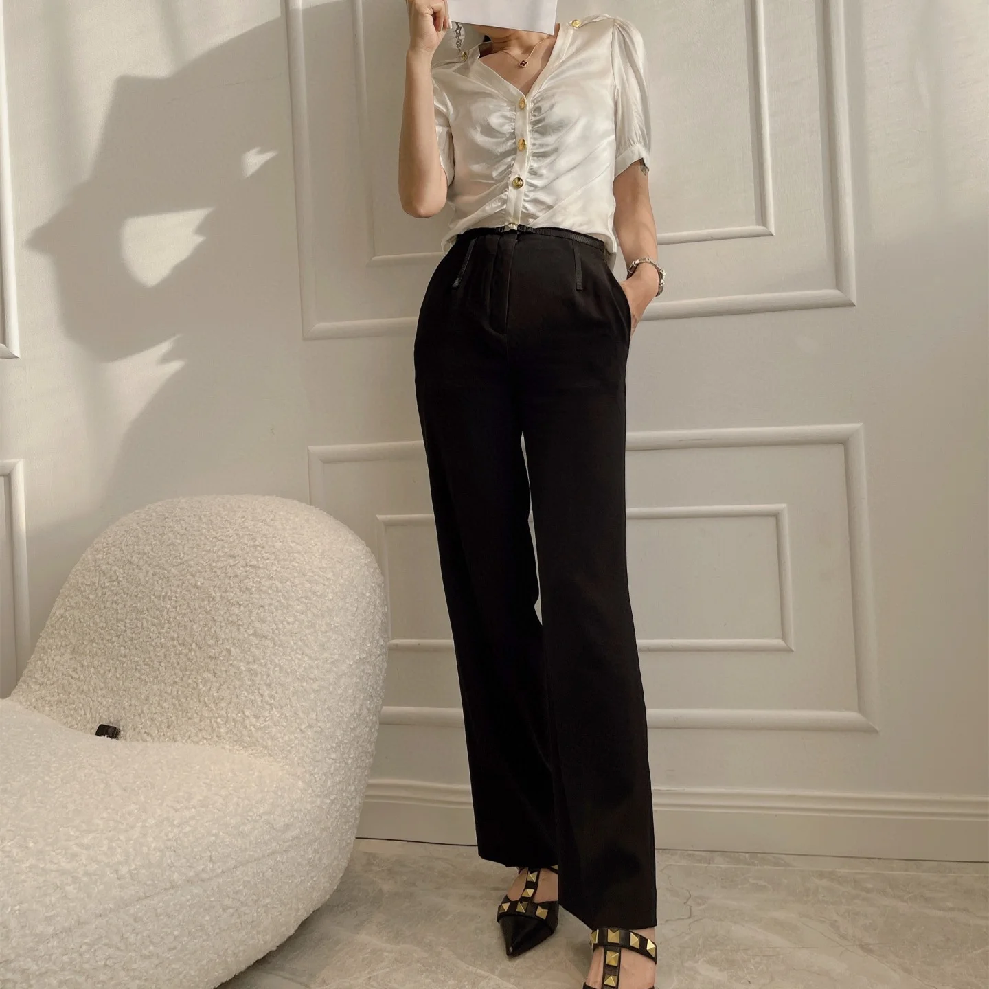

High Quality Women Wide Leg Pants High Waist Office Ladies Casual Loose Zipper Black Long Trousers Autumn Fashion Outerwear