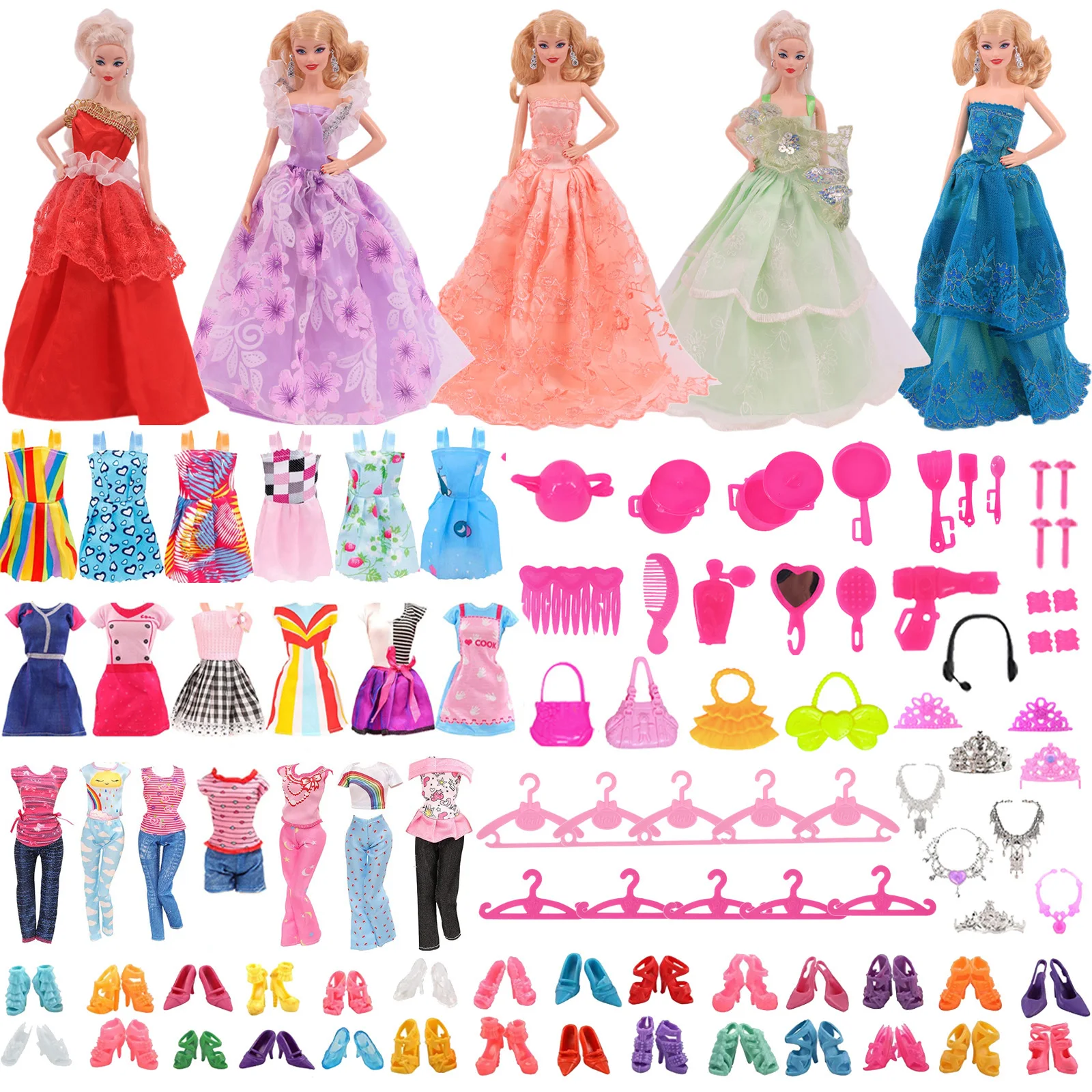 

66 шт./компл. Барби Кукла Одежда ручной работы Кукла наряд обувь сумки ожерелье аксессуары для 6,3-дюймовых Барби и шарнирных кукол игрушка для...