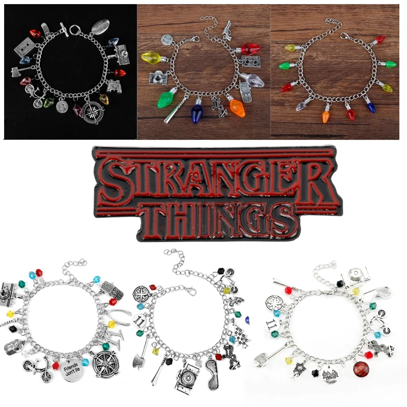 

Stranger Things Bracelets for Women light bulb camera tape Charms Pendants Friends Don't Lie Charm Bracelet Wristlet Bangles