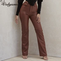 colysmo pu leather woman pants zipper pocket solid color sexy fitness high waist pants casual party trousers club goth y2k pants