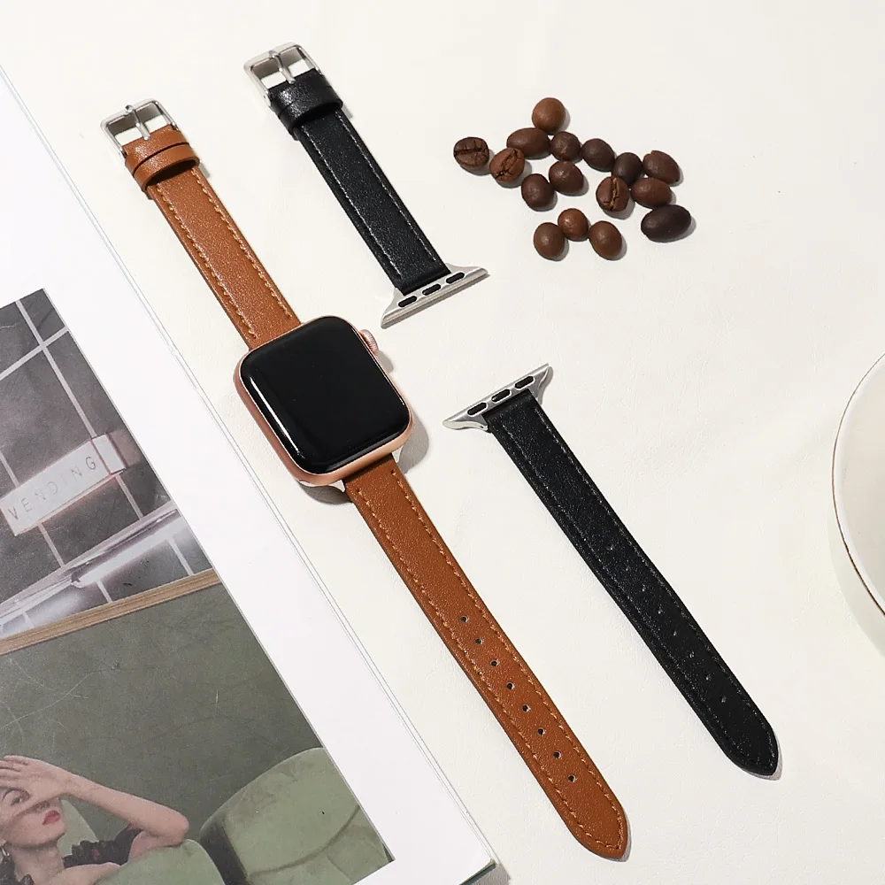 Кожаный ремешок для Apple Watch Band 44 мм 45 41 40 42 38 аксессуары браслета iWatch Series 3 4 5 6 SE 7 |